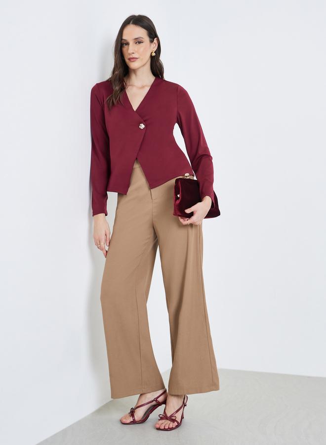 Styli Women Red Long Sleeve Wrap Top - Image 2